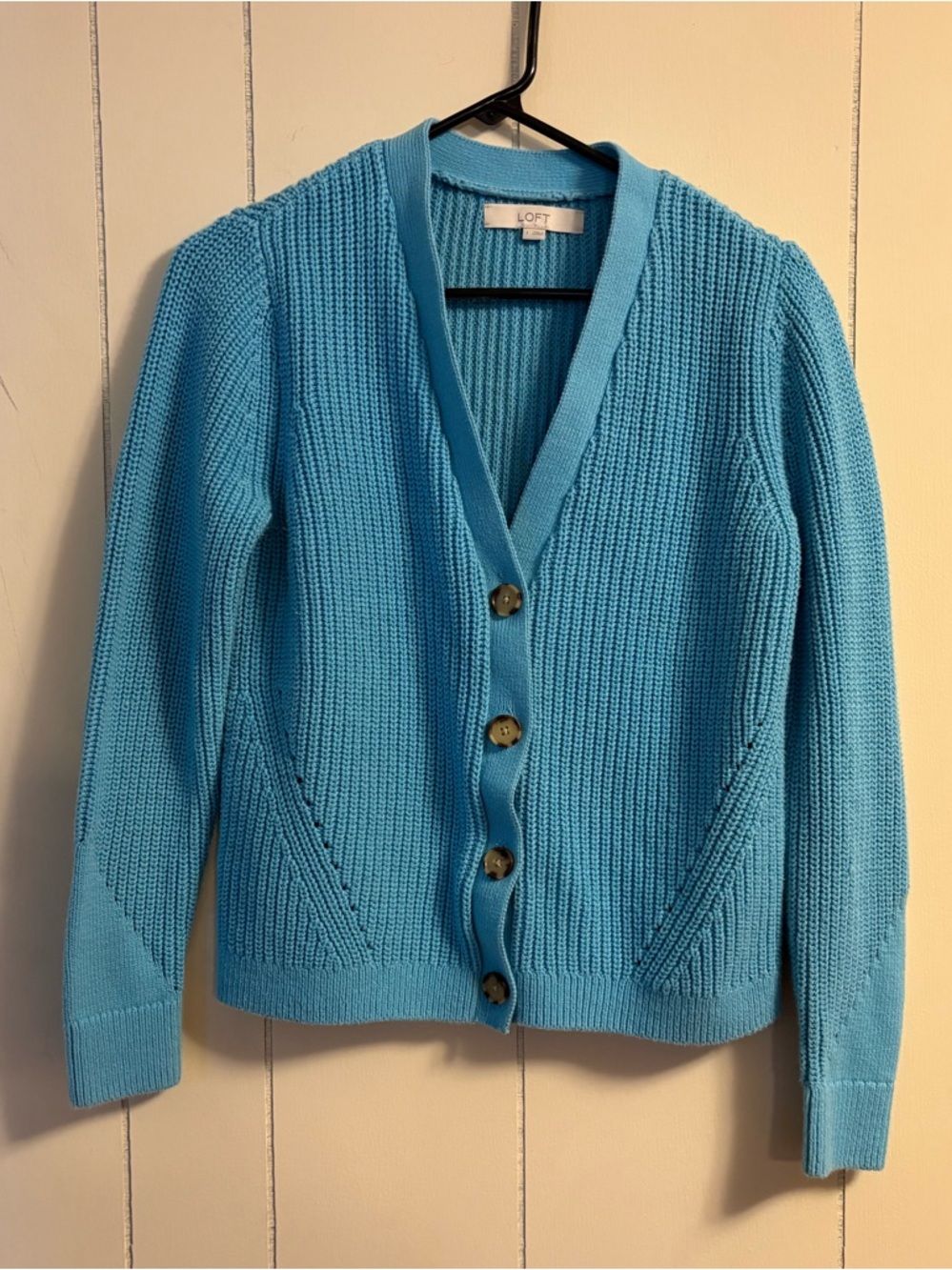 LOFT Bright Blue V-Neck Button Front Cardigan - Picture 2 of 5